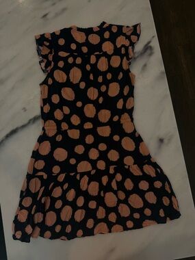 Velvet by Graham & Spencer Navy Dress with Peach Polka Dots